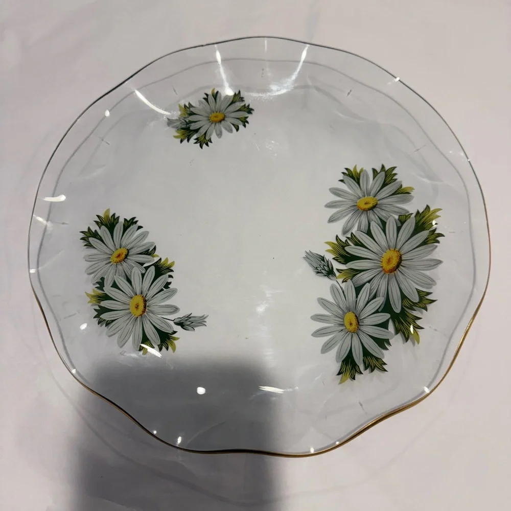 Vintage Pilkington Chance Clear Glass Serving Tray with Daisies & Scalloped Edge